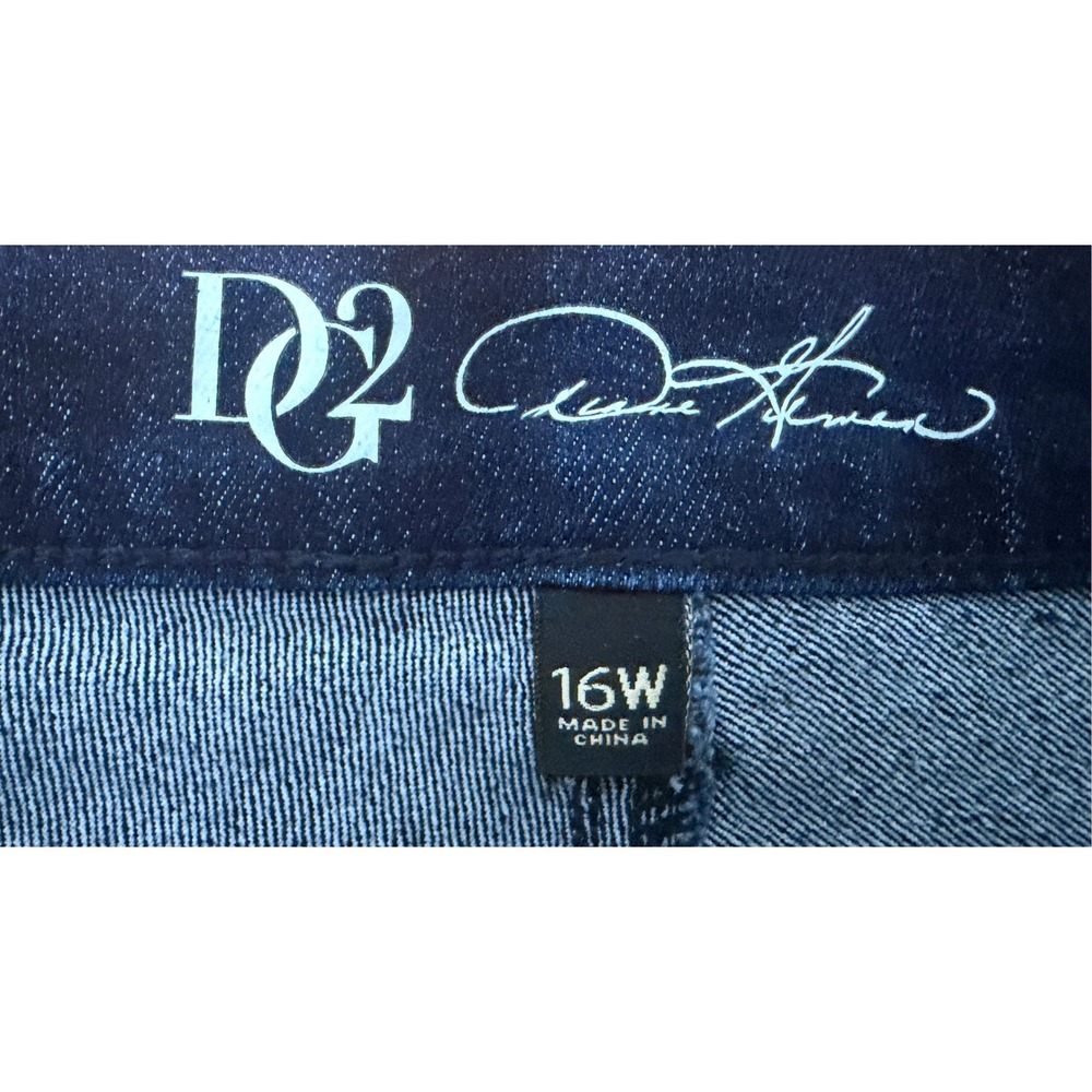DG2 Diane Gilman Womens 16W Blue Damask Flocked Velvet Floral Straight Leg Jeans - Picture 3 of 4